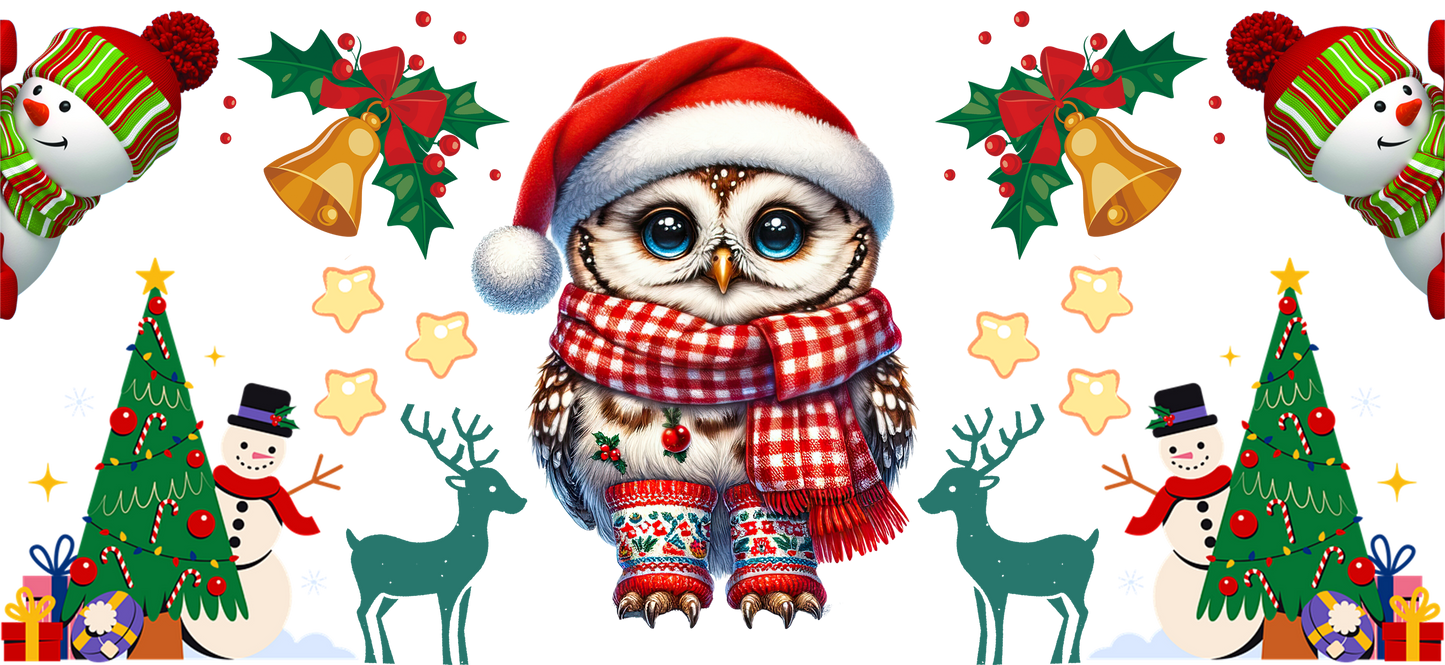 Christmas Owl With Scarf - 16oz UVDTF Transfer