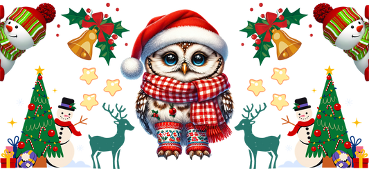 Christmas Owl With Scarf - 16oz UVDTF Transfer