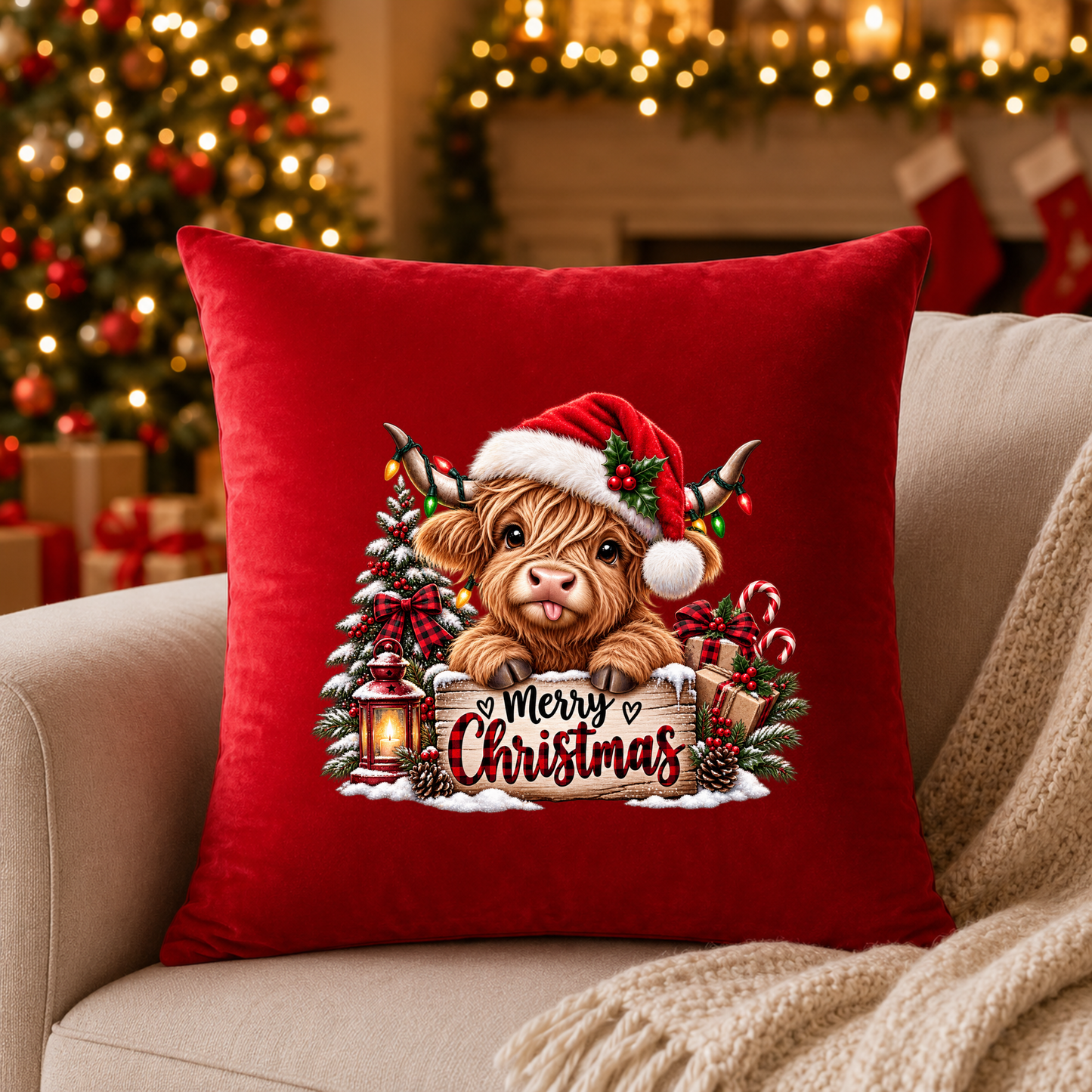 Highland Cow Merry Christmas DTF Transfer
