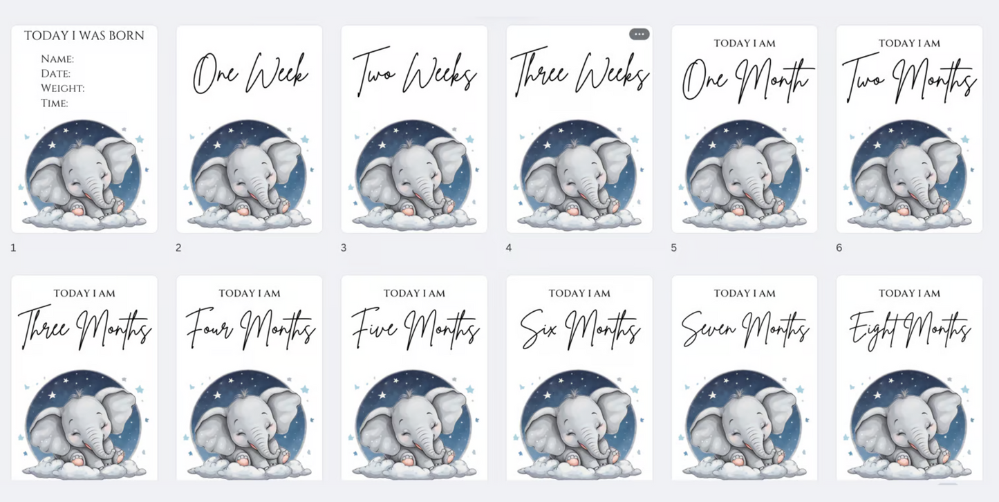 DIGITAL FILE - Milestone Cards Elephant Stars Style