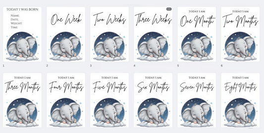DIGITAL FILE - Milestone Cards Elephant Stars Style