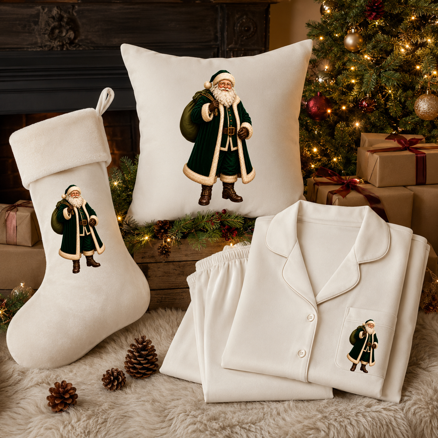 Dark Green Vintage Santa DTF Transfer
