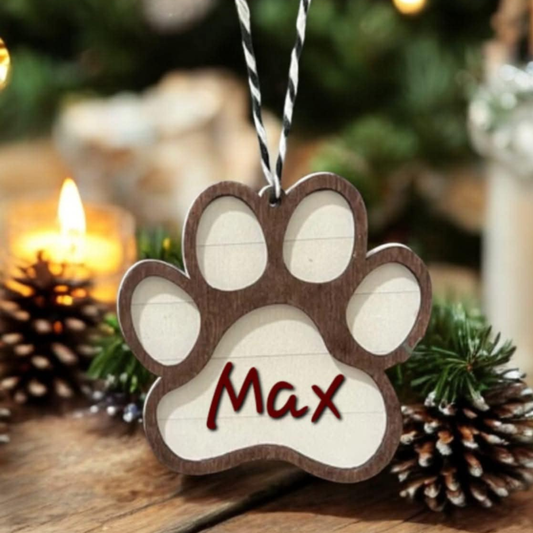 PERSONALISED Wooden Paw Decoration