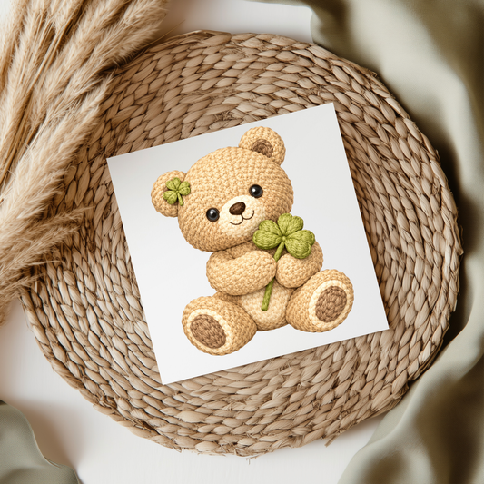 Shamrock Teddy Bear Heart UV DTF Decal