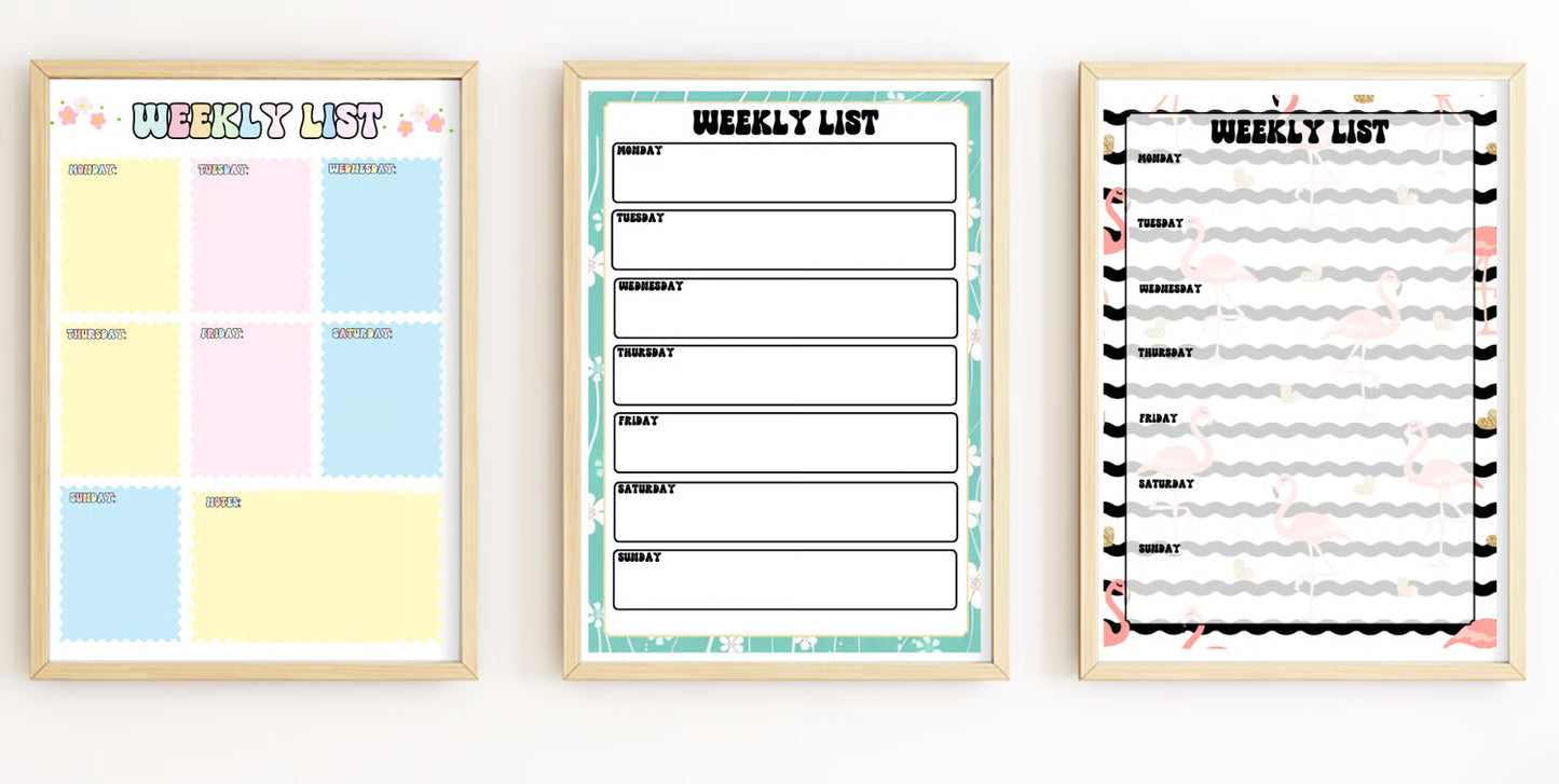 DIGITAL FILE - Weekly Lists Prints