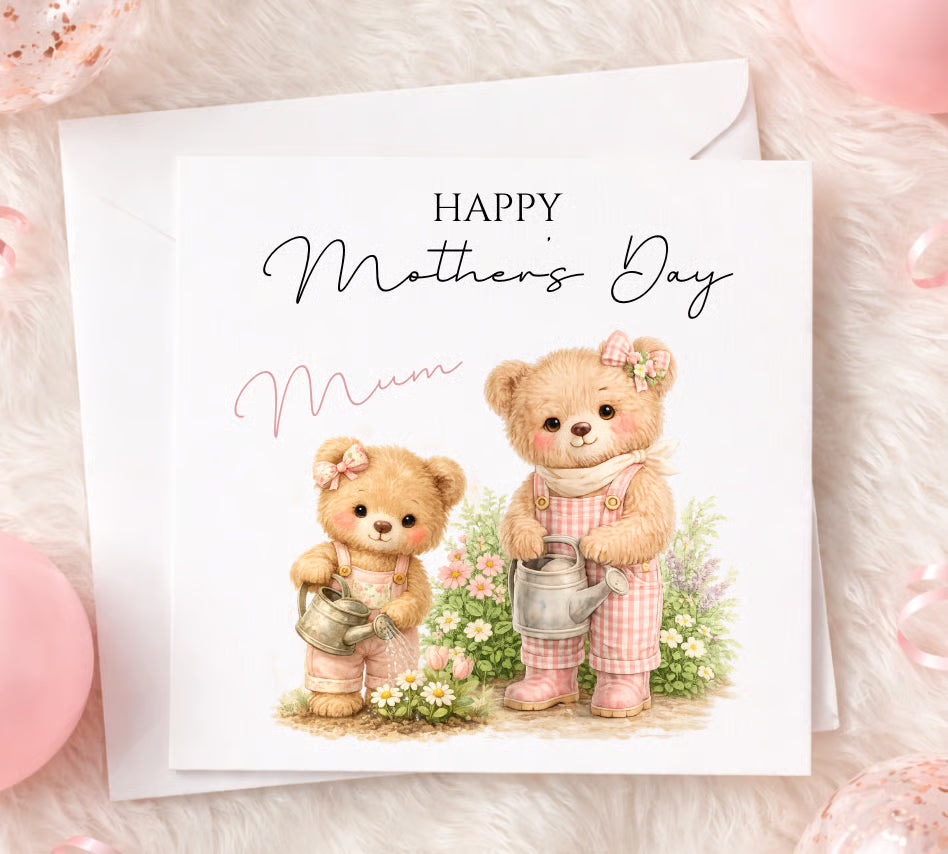 DIGITAL FILE - Mothers Day Gardening Bear Cards