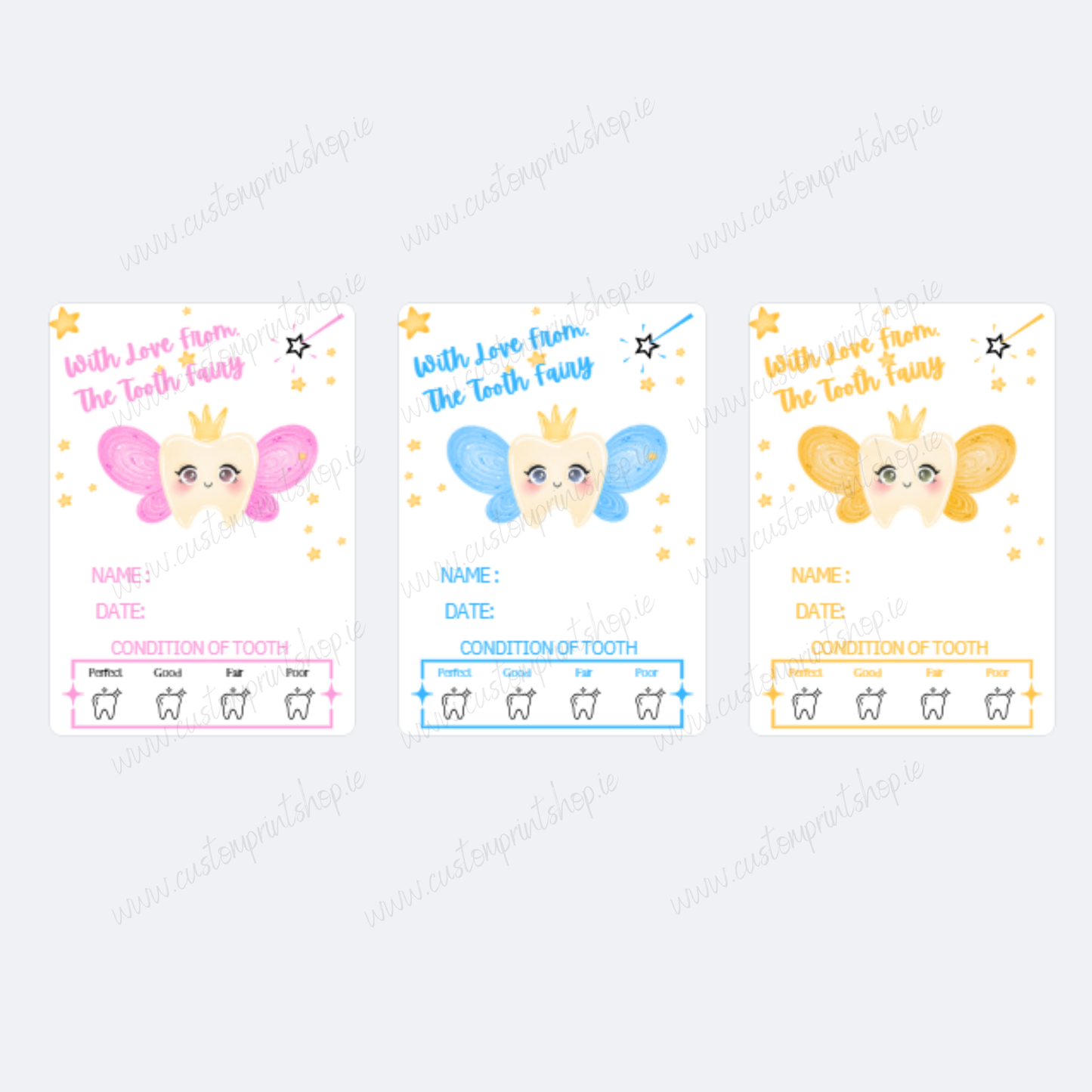 DIGITAL FILE - Tooth Fairy Cert (Pink,Blue & Yellow)