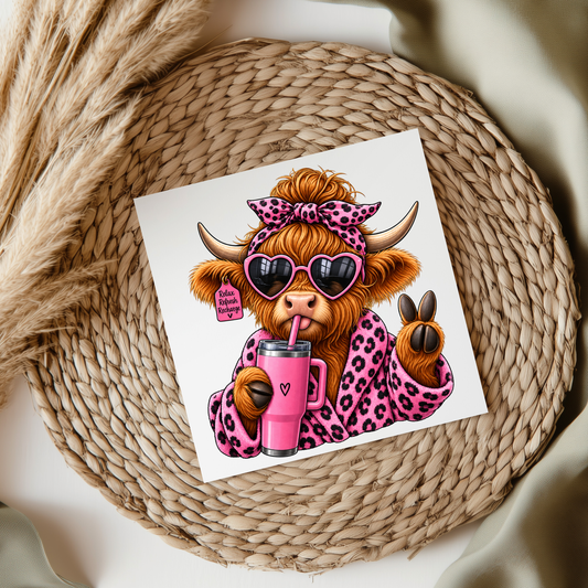 Relax Refresh Recharge - Pink Highland Cow UVDTF Transfer