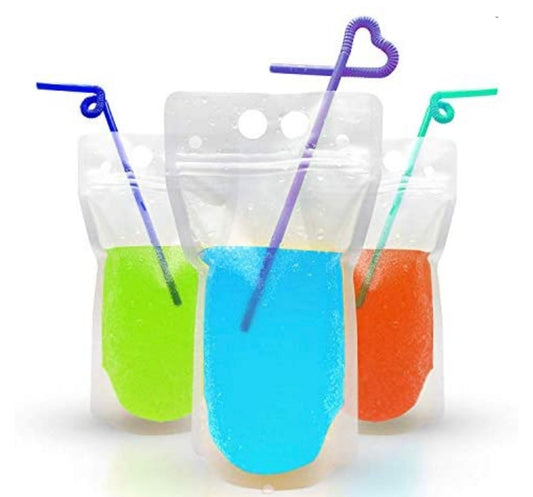 Joblot - 100 Plastic drink pouches with straws